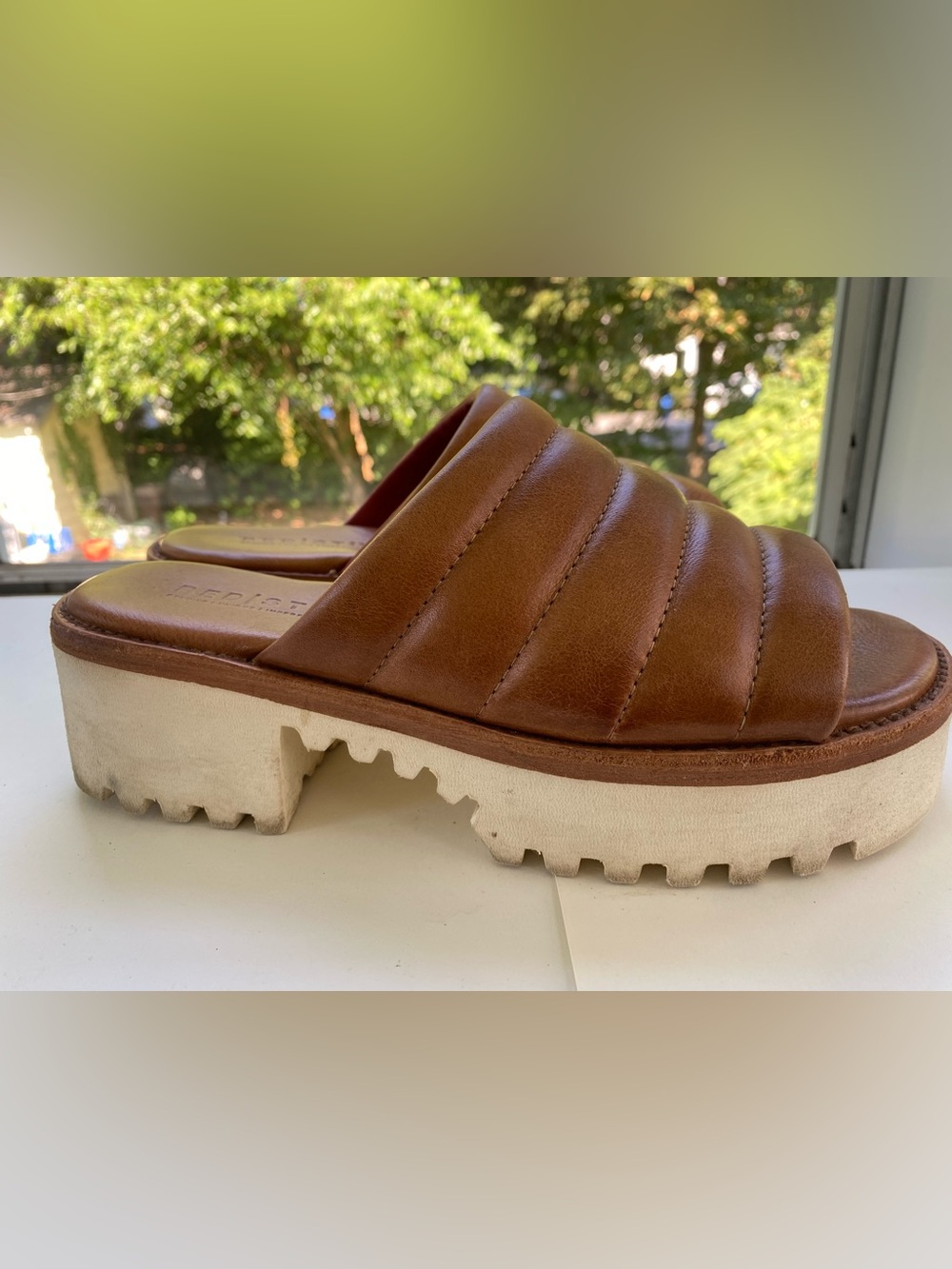 BED STU Brown Leather Platform Slide Sandals sz 8
